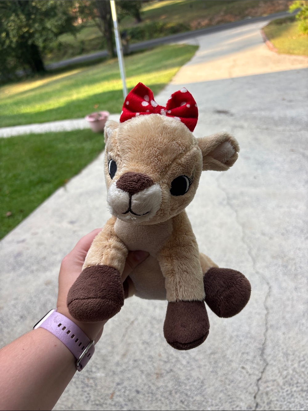 Dan Dee Girl Rudolph Cute Plush Deer with Red Polka Dot Bow - Soft Tan and Brown